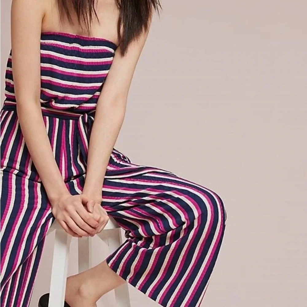 Women's Anthropologie Maeve Meja Strapless Striped Knit Casual Jumpsuit Size S
